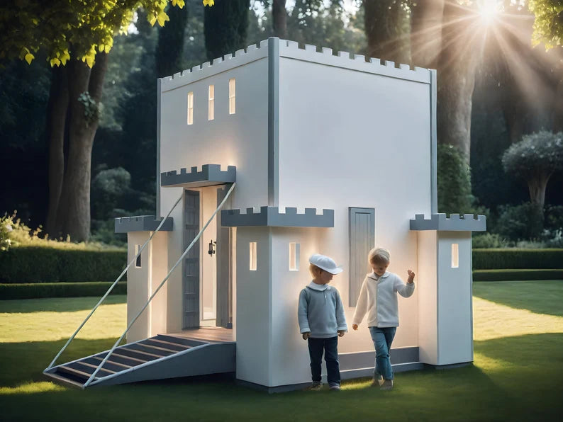 Fortress Playhouse Plans - Conquer the Exterior Ladder to the Rooftop Sun Deck! - (digital download)
