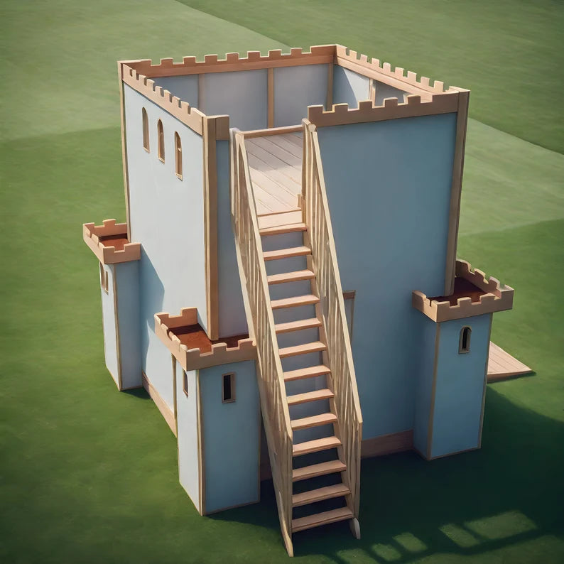 Fortress Playhouse Plans - Conquer the Exterior Ladder to the Rooftop Sun Deck! - (digital download)