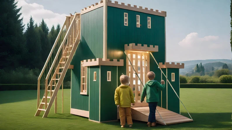 Fortress Playhouse Plans - Conquer the Exterior Ladder to the Rooftop Sun Deck! - (digital download)