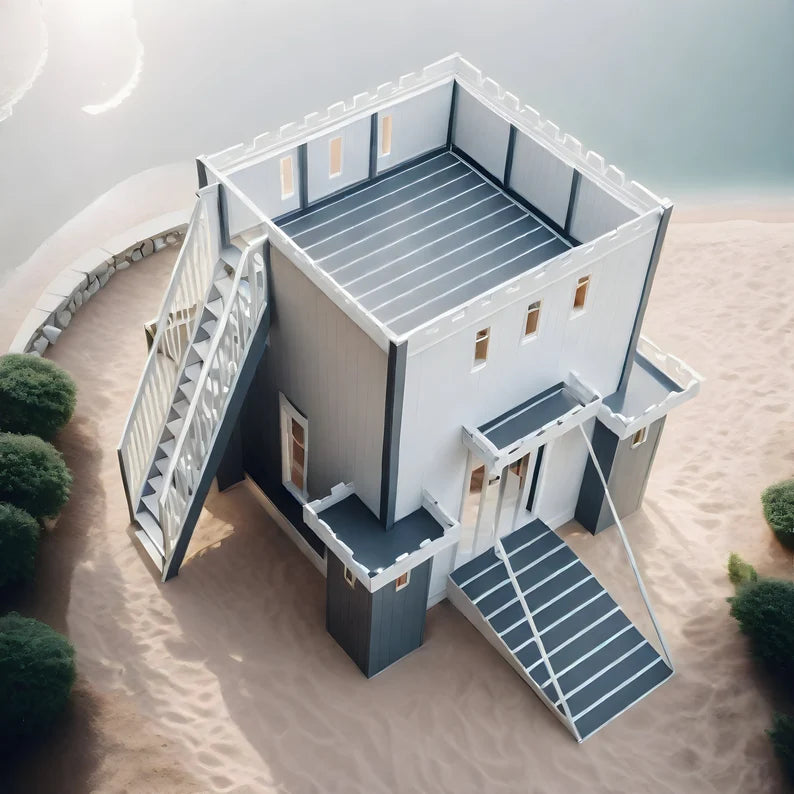 Fortress Playhouse Plans - Conquer the Exterior Ladder to the Rooftop Sun Deck! - (digital download)