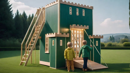 Fortress Playhouse Plans - Conquer the Exterior Ladder to the Rooftop Sun Deck! - (digital download)